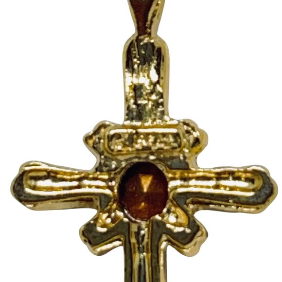 Roman Gold Tone Cable Chain Necklace With Clear Rhinestone Cross Pendant (5705) - Picture 4 of 7